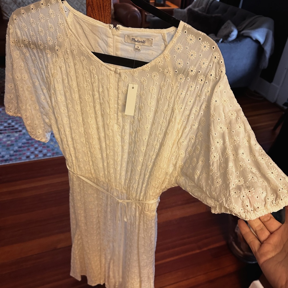 Madewell ivory Eyelet Tassel-Tie Mini Dress sz 10 cream dress - Picture 11 of 11